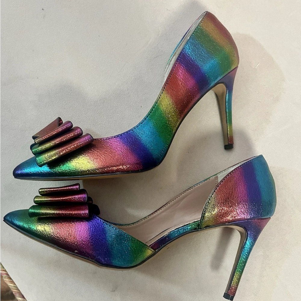 AUTHENTIC BETSEY JOHNSON PRINCE D'ORSAY EVENING PUMPS WOMEN'S SHOES IN RAINBOW,